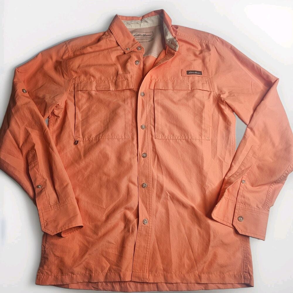 Eddie Bauer Men's S Coral Ripstop Guide Shirt UPF 30 Moisture Wicking Button-Up
